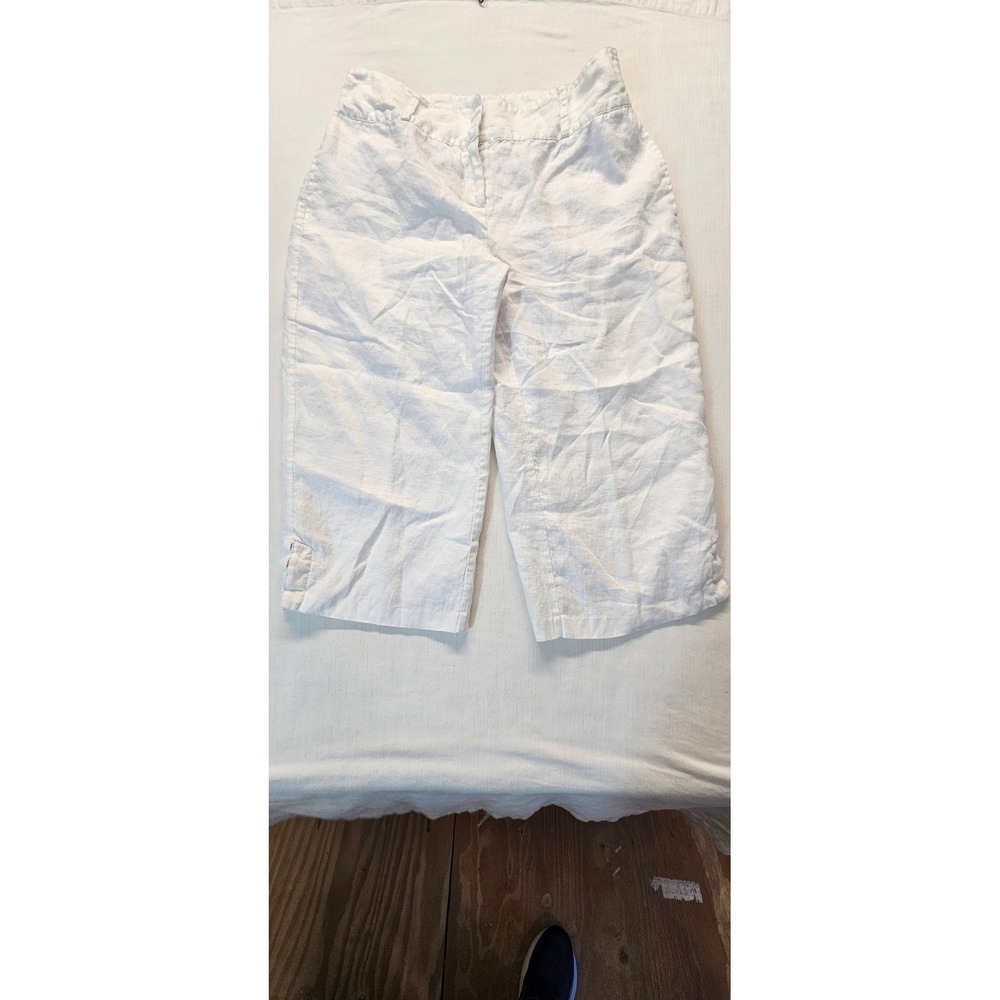 Richard Malcolm Petite White Linen Blend Cropped Wide Leg Pants Size 8P